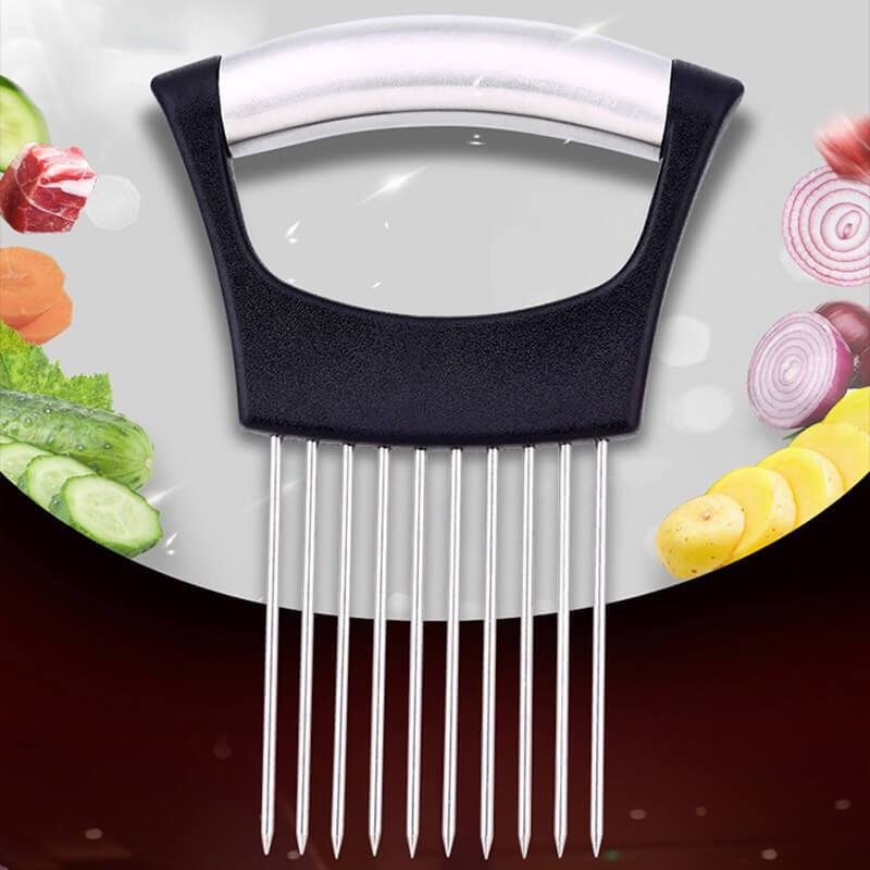 Food Slice Assistant Vegetable Holder Stainless Steel Onion Cutter Onion Chop Fruit Vegetables Cutter Slicer Tomato Cutter: black