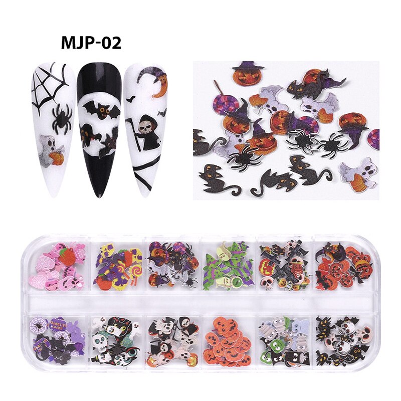 1 Doos 3D Emulatie Vlinder Kleurrijke Bloemen Nail Art Pailletten Mix Halloween Kerst Houtpulp Nail Flake Manicure Decoraties