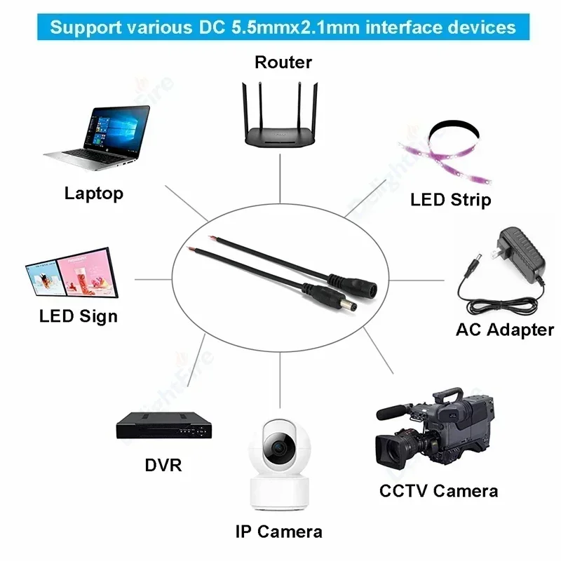 Cable de alimentación CC pelado 22 20 18 AWG macho hembra 12V adaptador conector Pigtail de repuesto para altavoz tira LED cámara CCTV