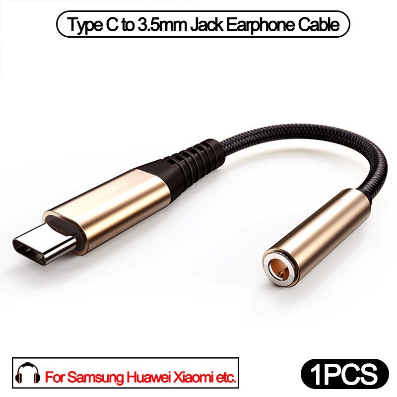 Type  c 3.5 jack øretelefon audio aux kabel til xiaomi samsung usb c  to 3.5mm hovedtelefonadapter til huawei  p20 p30 pro mate 20 30: 1 stk-guld alle typec
