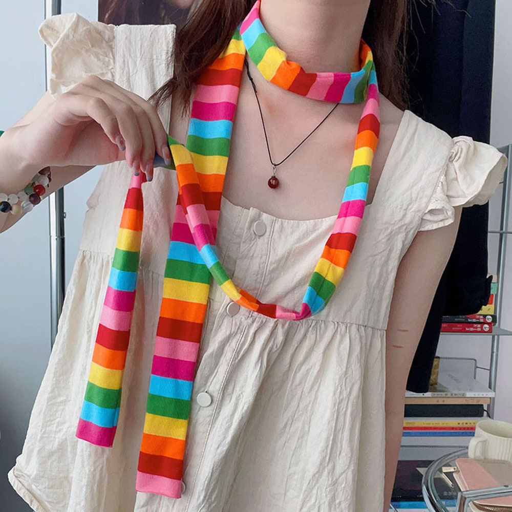 Bufanda a rayas blancas y negras Y2K, bufandas tejidas ajustadas y estrechas Harajuku para mujer, decoración, calentador de cuello grueso, bufanda larga con lazo