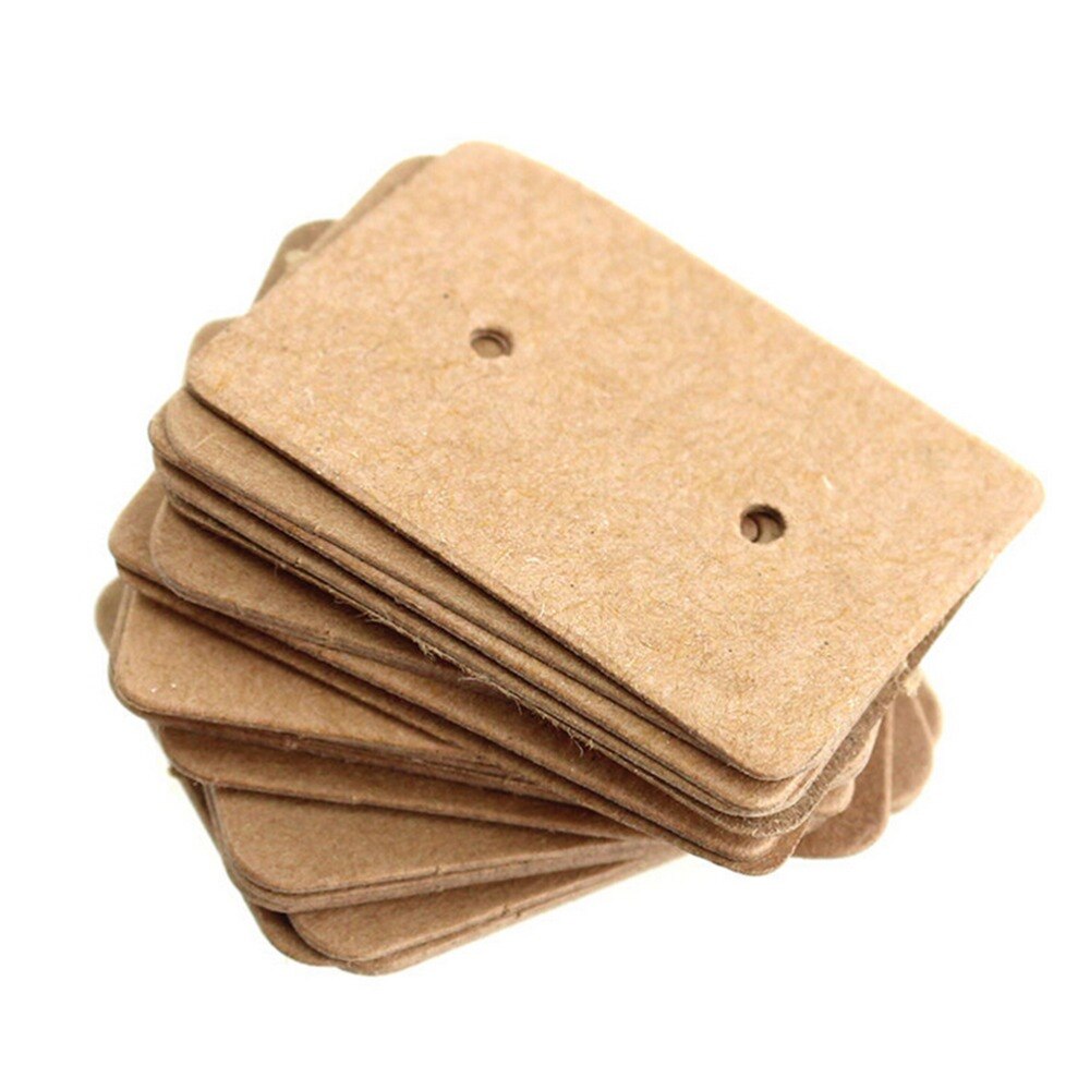 100 st / parti 2.5*3.5cm kraftpapper örhängen hängande smycken display kort örhänge kraftpapper tag öronpapper hänga prislappar