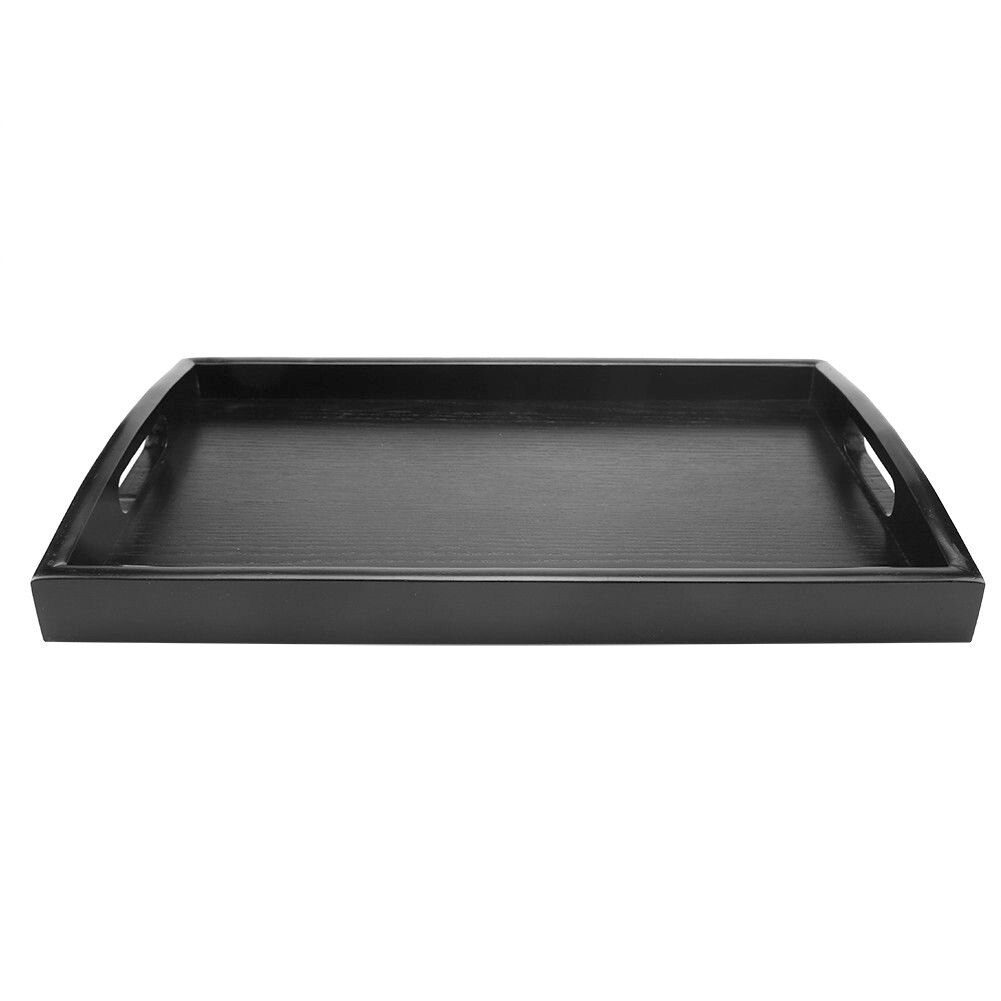 Bandeja para servir comida rectangular de madera negra, bandeja grande para desayuno con asas, fácil de sujetar, L5