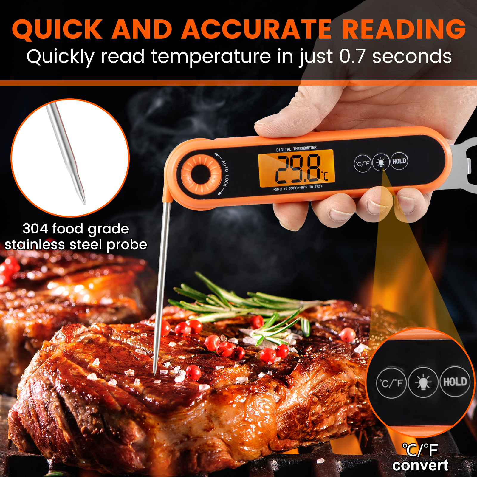 Food Thermometer Grill Temperature Measuring Meat Digital Thermometer Water Milk Cooking Food Probe Outside BBQ Oven Thermometer