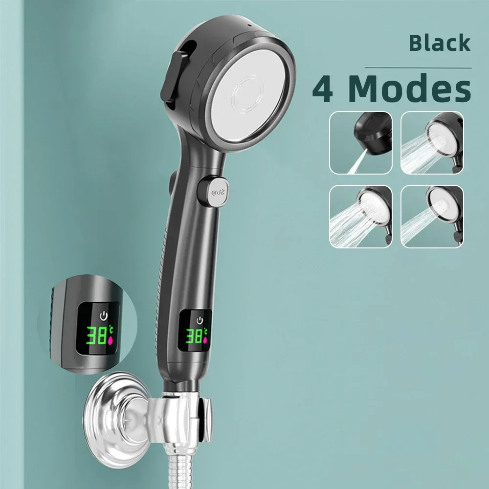 Pommeau de douche à économie d'eau, haute pression, pulvérisateur réglable, affichage numérique LED de la température: BLANC