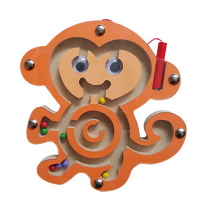 Kids Magnetic Maze Toy Wooden Puzzle Game Children Early Educational Brain Teaser Animal Cartoon Toy Intellectual Jigsaw Board