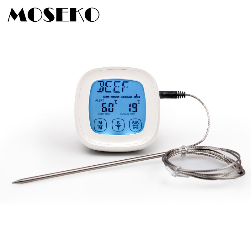 Moseko 2 Probes Digitale Vlees Thermometer,Touchscreen 2 In 1 Keuken Timer, instant Reading Oven Voedsel Keuken Koken Thermometer