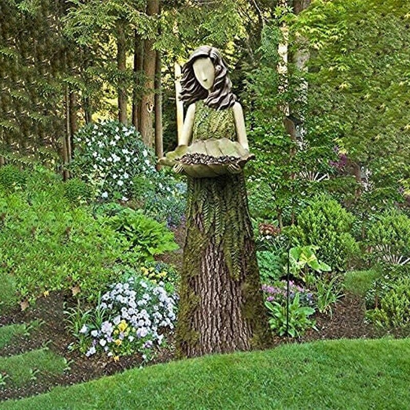 Resin Garden Ornament Sherwood Fern Fairy Statuary With Bird Feeder Garden Decoration Sculptu Fairy Garden Statue Birthday