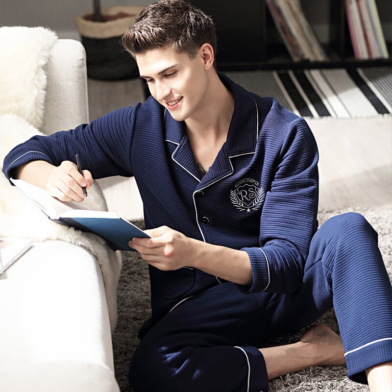 Winter Pyjama mannen Met Lange Mouwen Dikke Warm Houden 100% Katoen Drie Lagen Padded Leisure Thuis Kleding Plus Size Mannen pyjama: XXXL