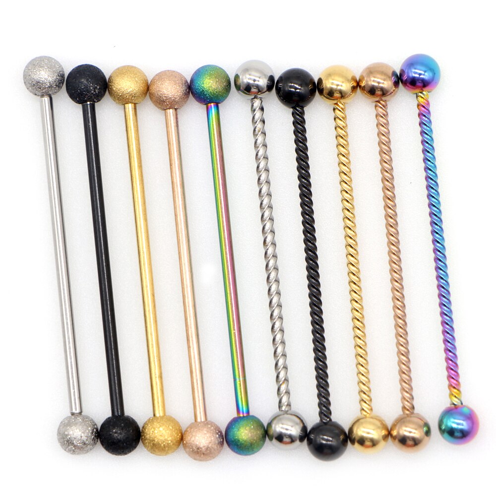 14G 1pc Stainless Steel Industrial Barbell Earrings Twisted Matte Rainbow Ear Cartilage Helix-Conch Piercing Jewelry