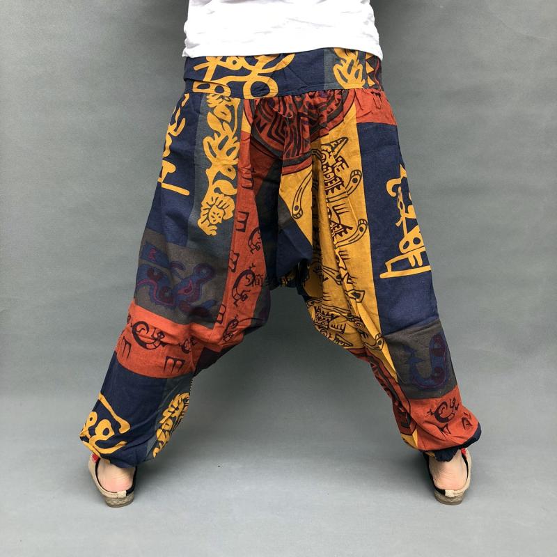 Pantalon femme sarouel Baggy imprimé décontracté Hippie Joggers pantalon croisé pantalon ample Aladdin lanterne jambe large coton lin pantalon Plus