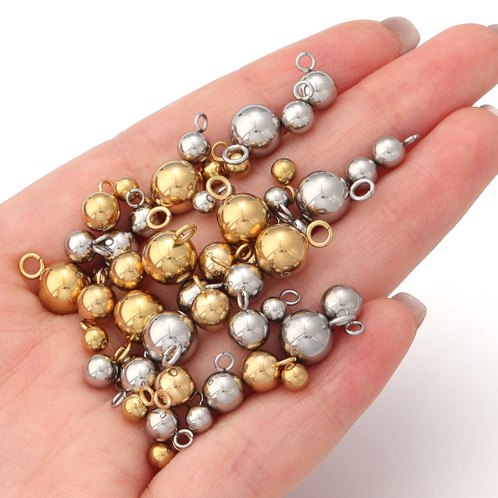 10-20 pz/lotto Ciondolo a Sfera Solido in Acciaio Inossidabile Pendenti con Perline di Metallo Sfera Rotonda per Gioielli Fai da Te Creazione di Orecchini Collana Bracciale