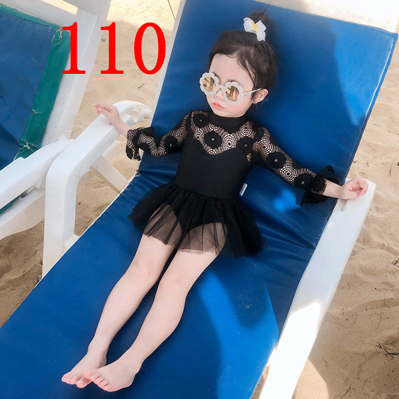 Baby Mädchen Badeanzug Schwarz Spitze Lange Hülse Badeanzug Art Strand UV Schutz Mädchen Bademode Schwimmen Schwimmbad Strand Kleidung: XY2333 Größe 110