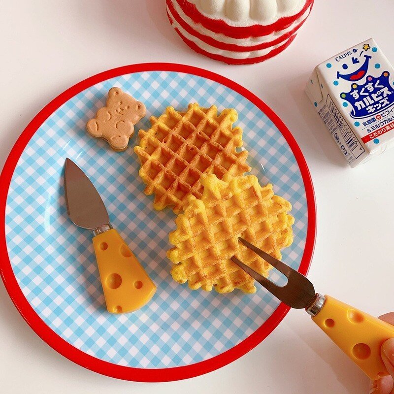 Super Cute Cheese Knife and Fork Cute Breakfast with Butter Cake Bread Dessert Fork