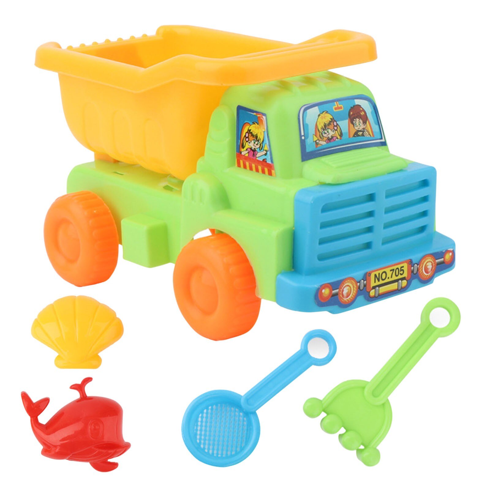 5 Stks/set Kids Strand Vrachtwagen Schop Hark Dier Mallen Kit Tuin Zandbak Zwembad Opslag Toy Collection Zand Weg Strand: Green 