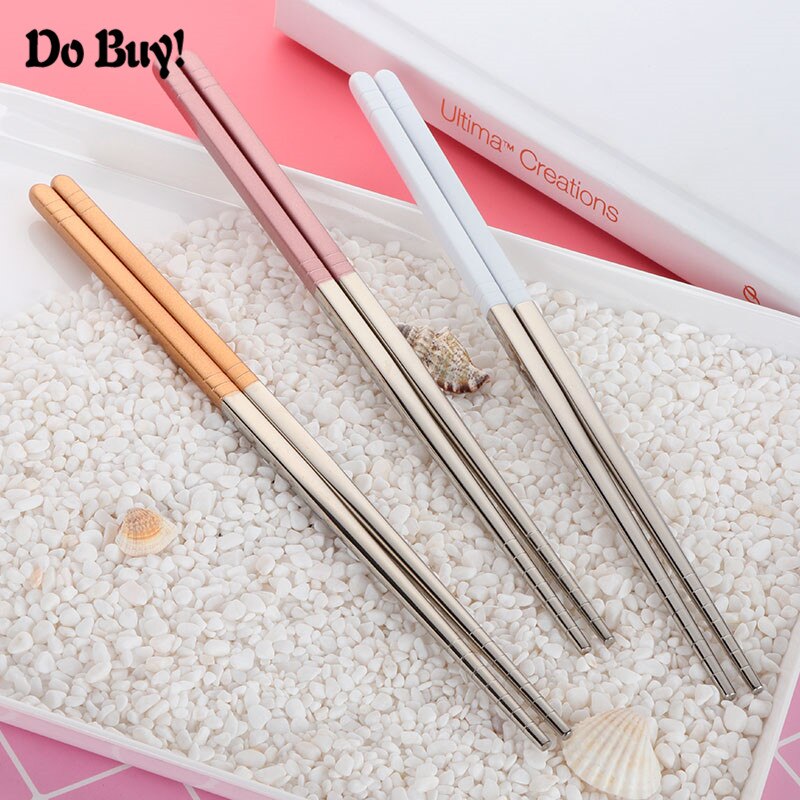 Palillos chinos de acero inoxidable, vajilla de cocina de acero, palillos chinos reutilizables para Sushi, 1 par