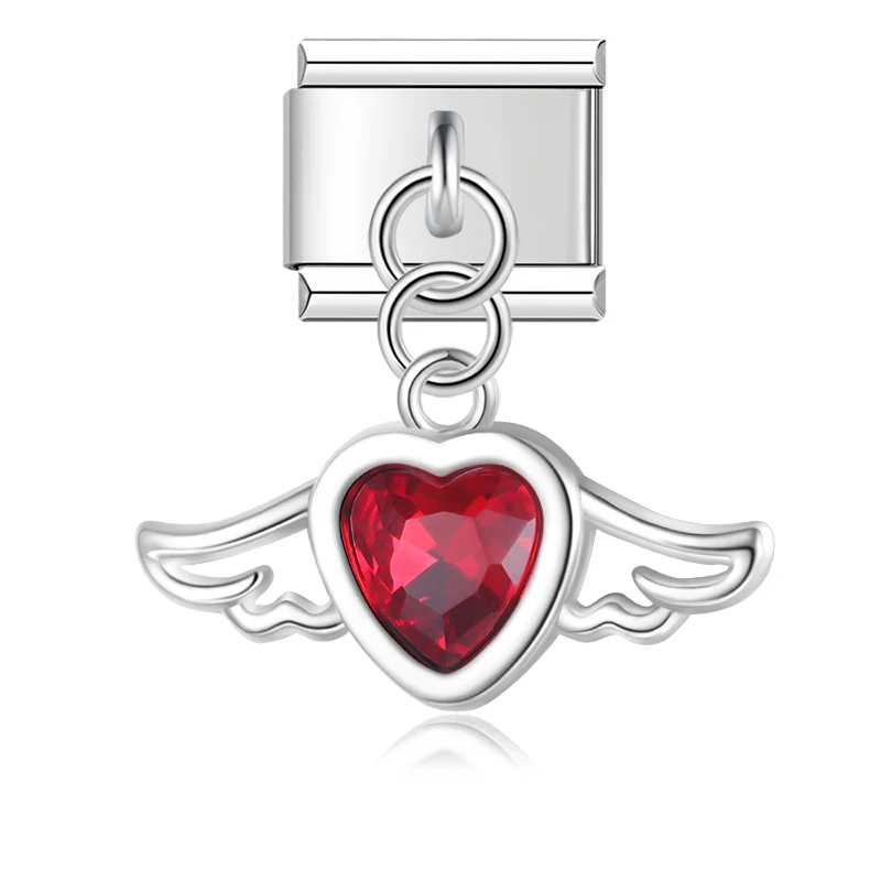 Hapiship nudo de lazo alas de Ángel brillante CZ enlace italiano encanto ajuste 9mm pulsera de acero inoxidable fabricación de joyería DIY DJ652: PLATEADO