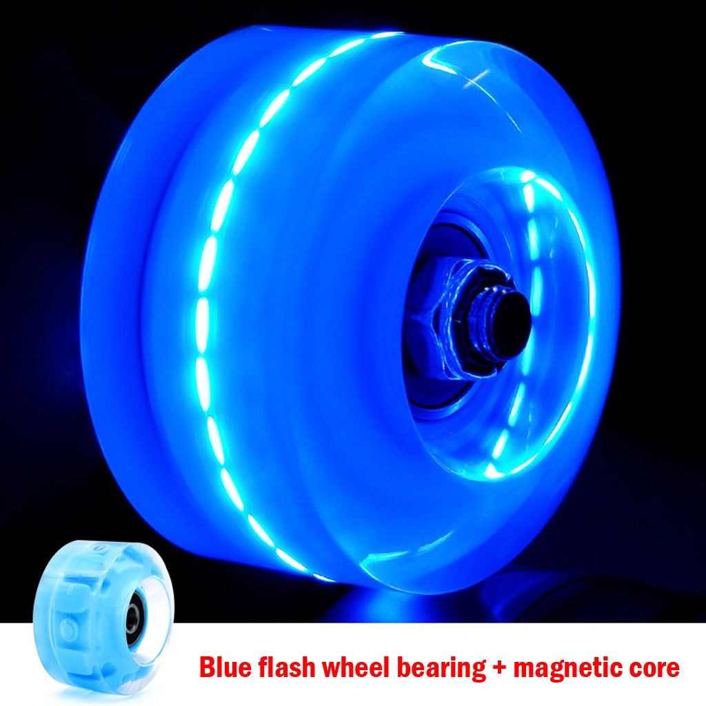 Lysende lys op rulleskøjtehjul firhjuling rulleskøjtehjul lejer installeret pop-quad rulle #c: Blå