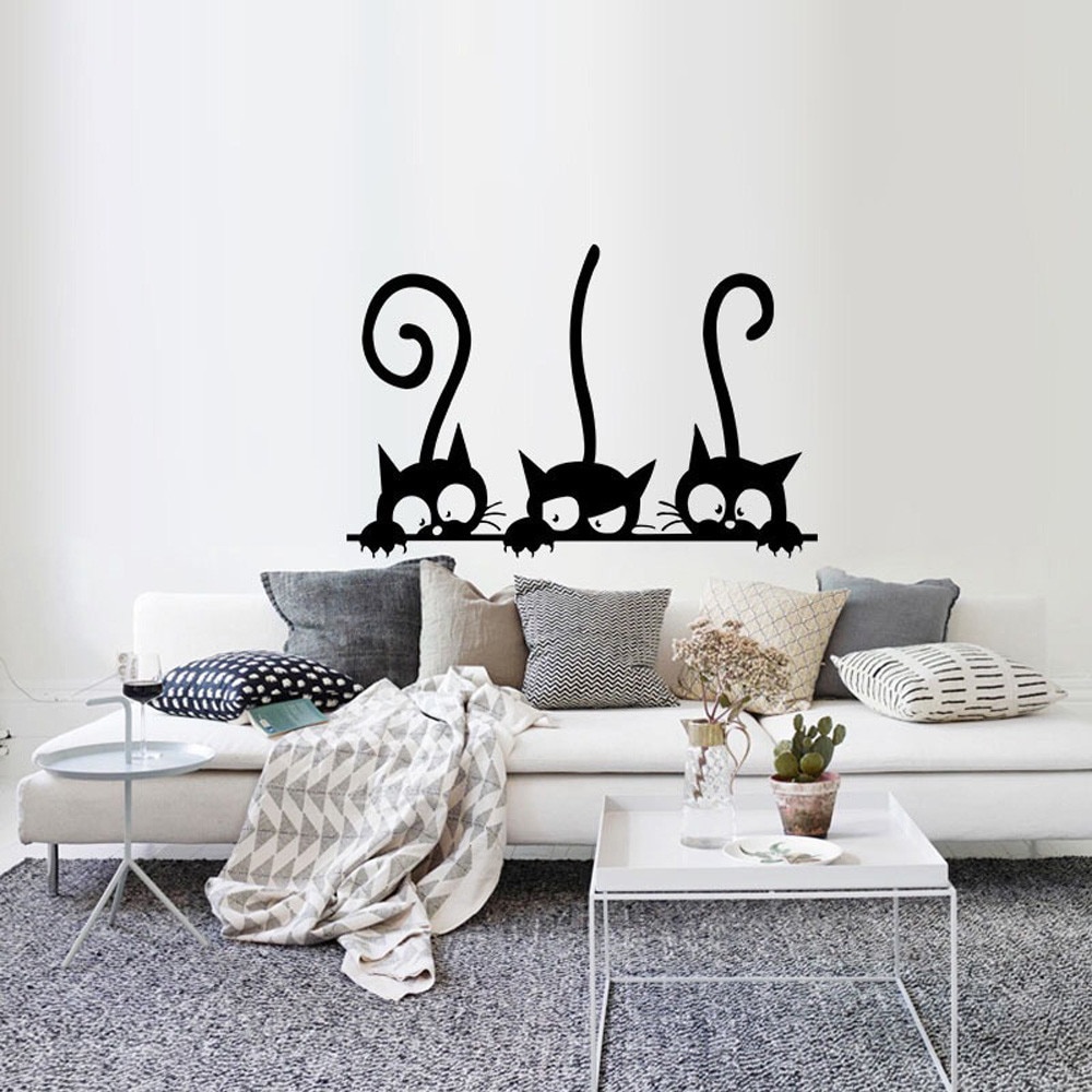 Drie Grappige Katten Animal Muursticker Huishoudelijke Kamer PVC Raam Decals Muurschildering DIY Decoratie Verwijderbare 3D Muurstickers Home Decor
