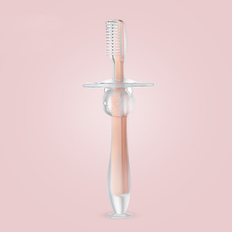 1 pièces bébé formation brosse à dents ventouse Silicone souple debout tasse brosse à dents pour les enfants de moins d'un an brosses à dents brosse de sécurité: Rose