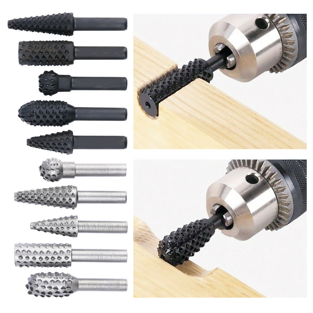 Rotary Rasp Wood Carving File Drill Bit Set 1/4" 6mm Shank Tool Power Tools Woodworking Chisel Shaped Rotating Rasp