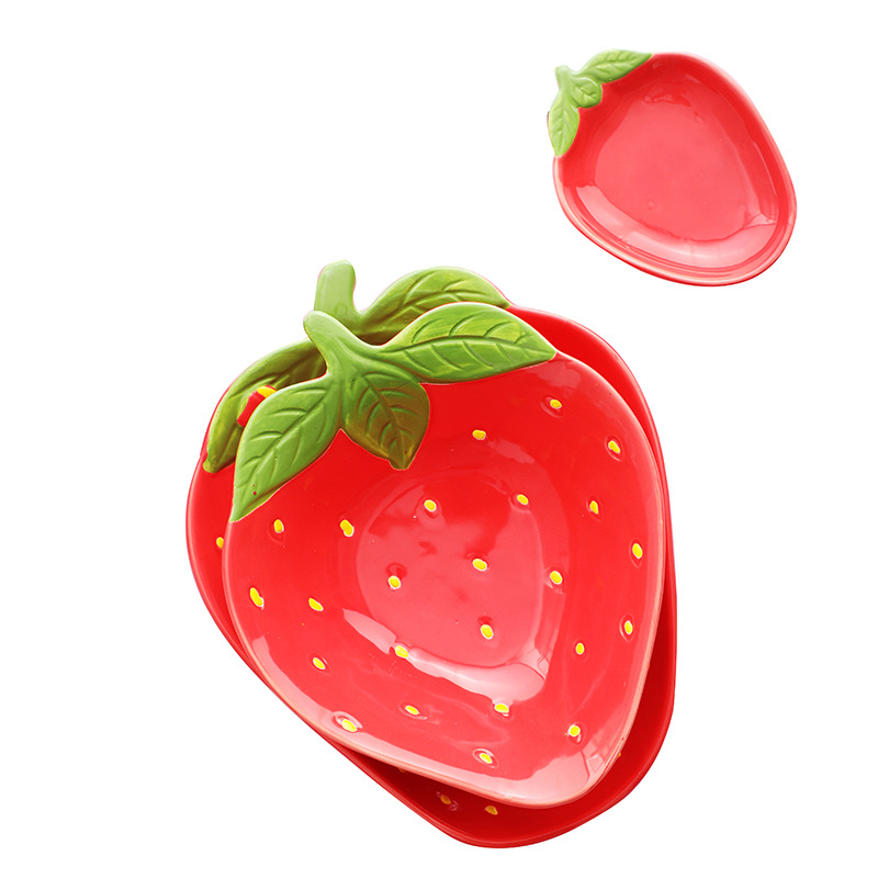 Cartoon Strawberry Shaped Ceramic Sauce Dish Tableware Fruit Sushi Dessert Cake Plates High Aesthetic Breakfast Dishes