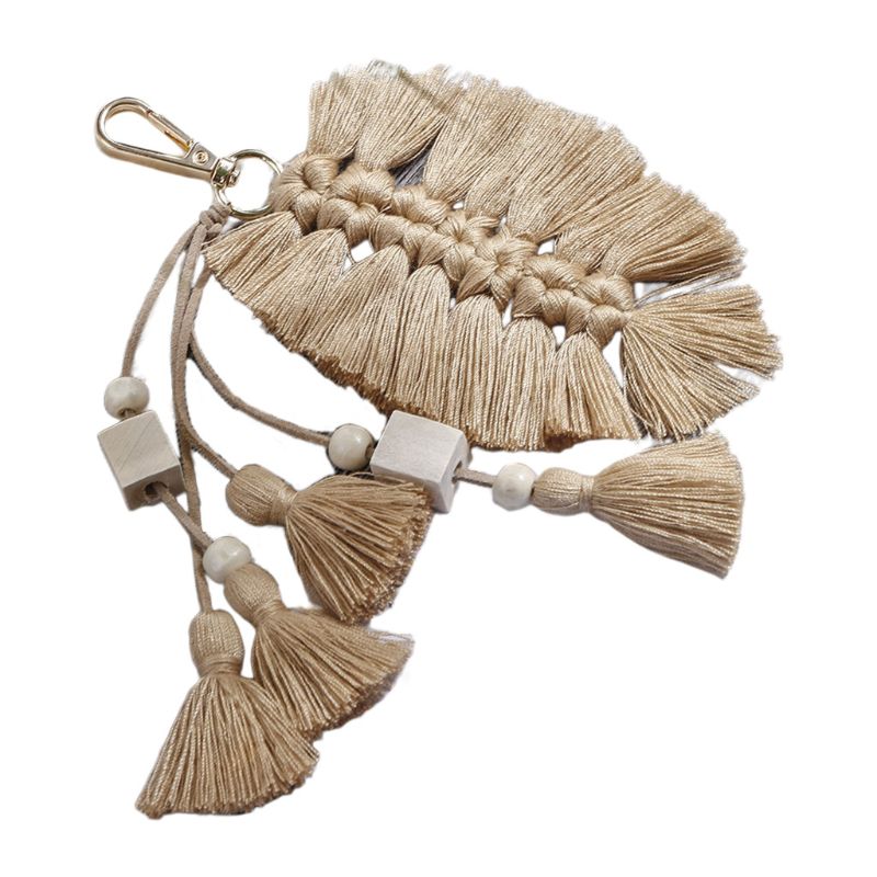 Ren håndlavet bomuldskvast vedhæng blade træperler taske ornamenter nordisk national europæisk nøglering dekoration