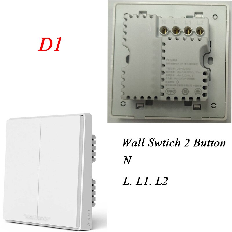 Aqara Smart Wall Switch D1 Zigbee Wireless Remote Control Key Light Switch Neutral Fire Wire Triple button For Mijia smart home: D1 N L Button2