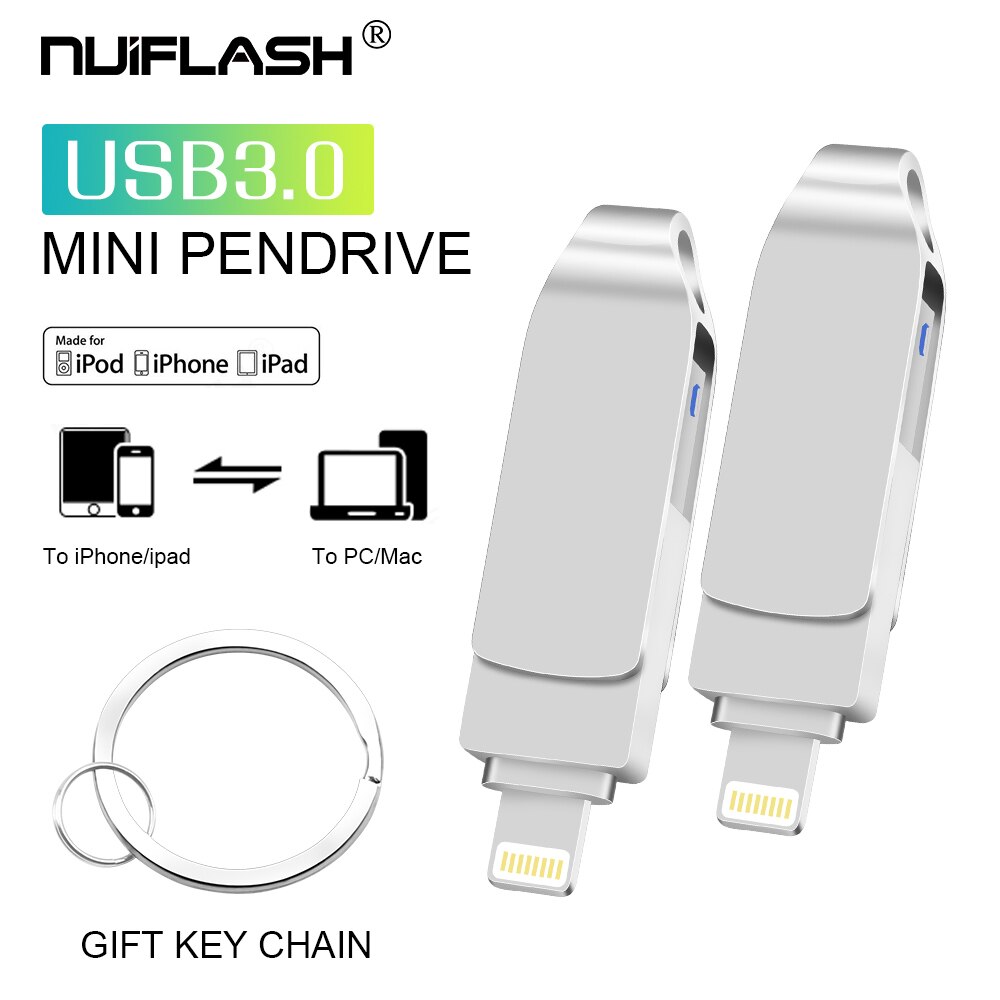 Unidad Flash USB para iPhone X/8/7/7 Plus/6/6s/5/SE/ipad, lápiz de memoria 2 en 1, 128GB, 256GB, 512GB