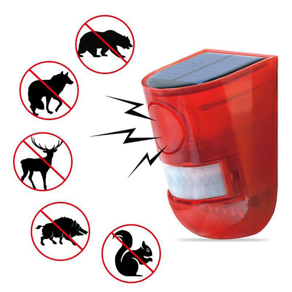 Som solar alerta flash aviso som &amp; luz alarme sensor de movimento 110 decibéis sirene strobe sistema de alarme de segurança para a fazenda