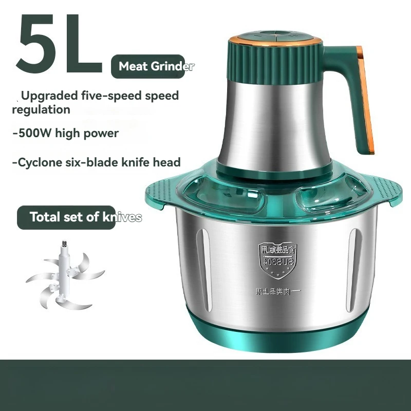 5l sähköistä lihamyllyä ruostumattomasta teräksestä valmistettua murskainta monitoiminen vihannesleikkuri silppuri lihamylly kotitalouskeittiövälineet: Harmaa