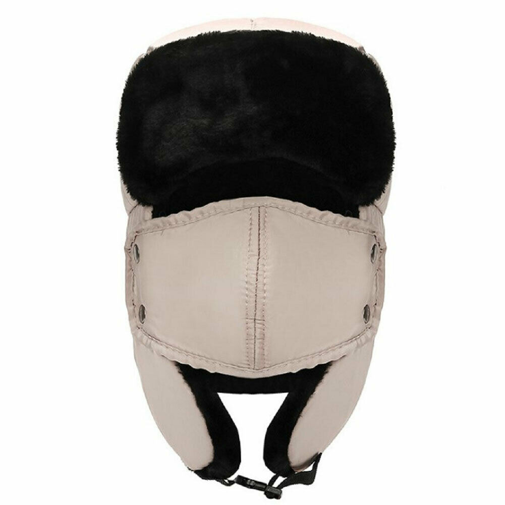 Mens Causual Trapper Aviator Trooper Hat Warm Fur Earflap Thicken Ski Mask Cap Windproof Bomber Hats Black Gray Red Khaki: Khaki