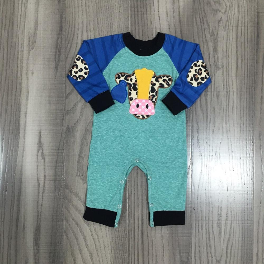 Girlymax inverno do bebê meninos leopardo vaca bordado macacão infantil criança manga longa roupas aqua: 24 m