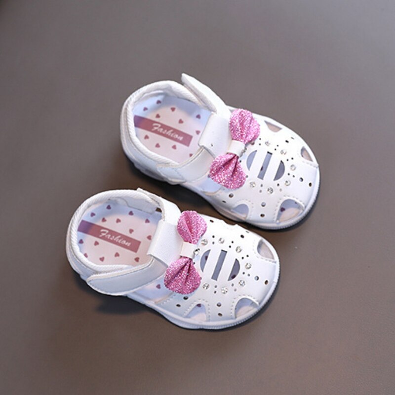 Sandales d'été mignonnes et douces en cuir pour enfants, chaussures de princesse pour filles, respirantes, à nœud,