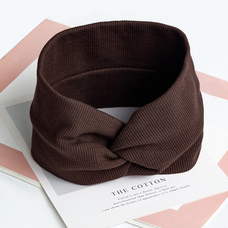 élastique noeud bandeaux sueur absorbant solide couleur bandeau pour femmes fille bébé coton croix cheveux accessoires: Dark brown