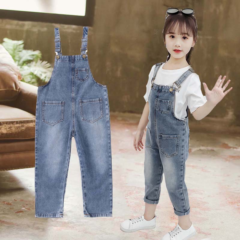Meisjes Overalls Jeans Casual Solid Denim Broek Mode Baby Kids Broek voor Meisjes Kleding 6 8 10 12 Jaar Vestidos
