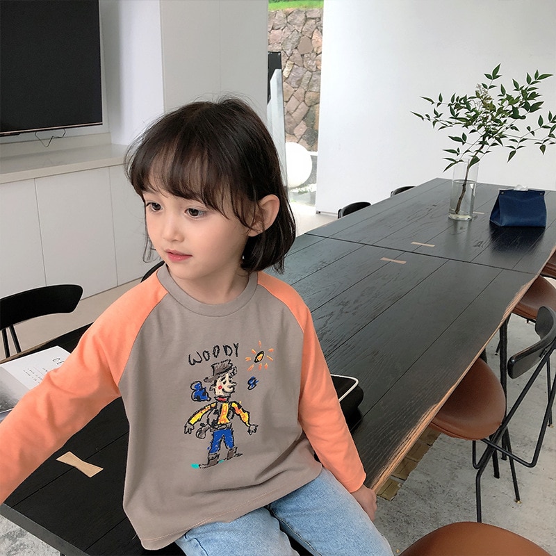 Jongens meisjes cartoon schattige raglanmouwen katoenen t-shirts kinderen kinderen lange mouwen schattige graffiti t-shirts