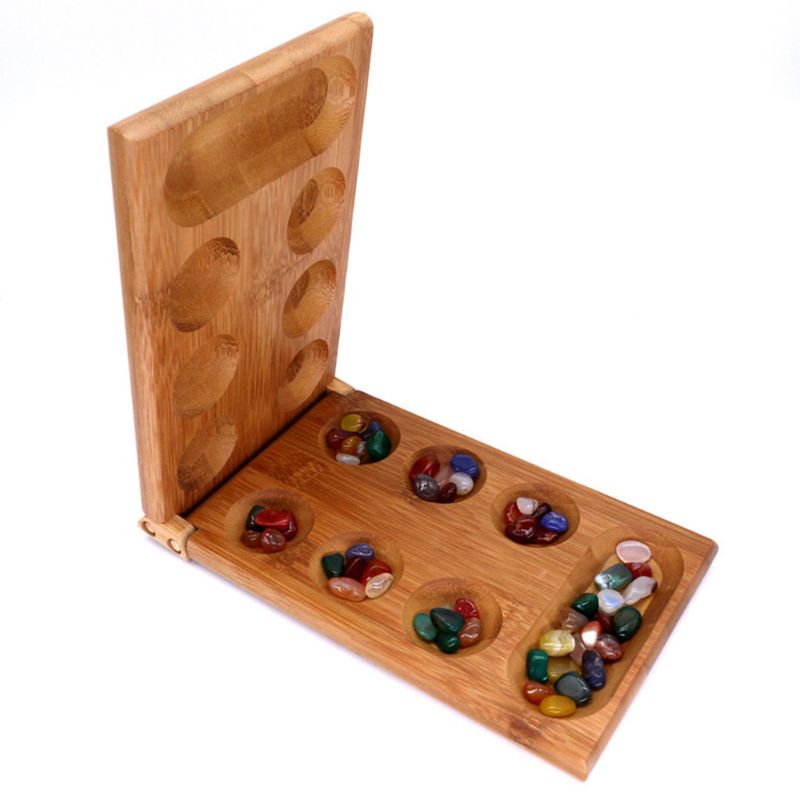 Klassiekers Vouwen Bamboe Mancala Bordspel Strategie Games Met 72Pcs Glass Bead J2HD