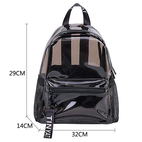 TINTAT-Mochila de PVC transparente para mujer, morral escolar de viaje, bolsa para niñas: Black Backpack