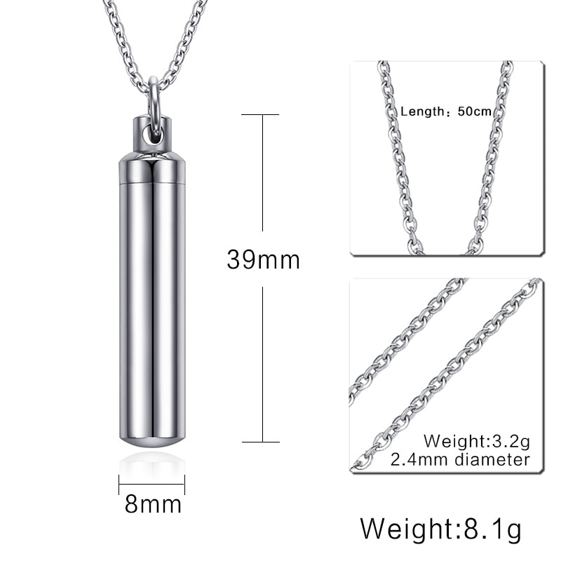 Men Woman Capsule Necklace Openable Cylindrical Pill Case Pendants Stainless Steel Remembrance Jewelry