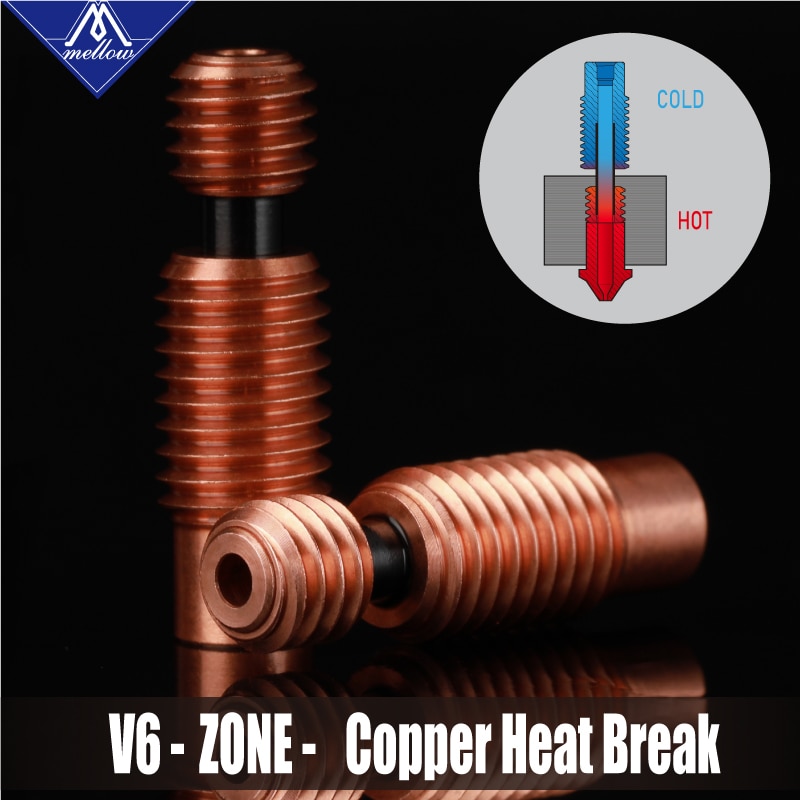 Mellow NF V6-Zone Heat Break Copper & Aerospace Materials 3D Printer Nozzle Throat For 1.75mm E3D V6 HOTEND Heater Block