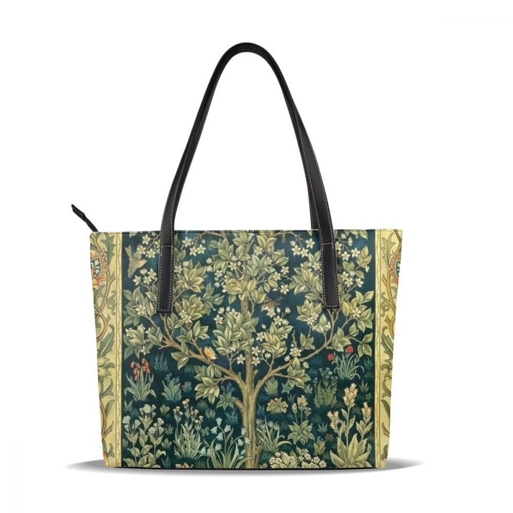William morris stoffen handtas william morris stoffen handtassen met handgreep, print brede leren tas dames handtassen