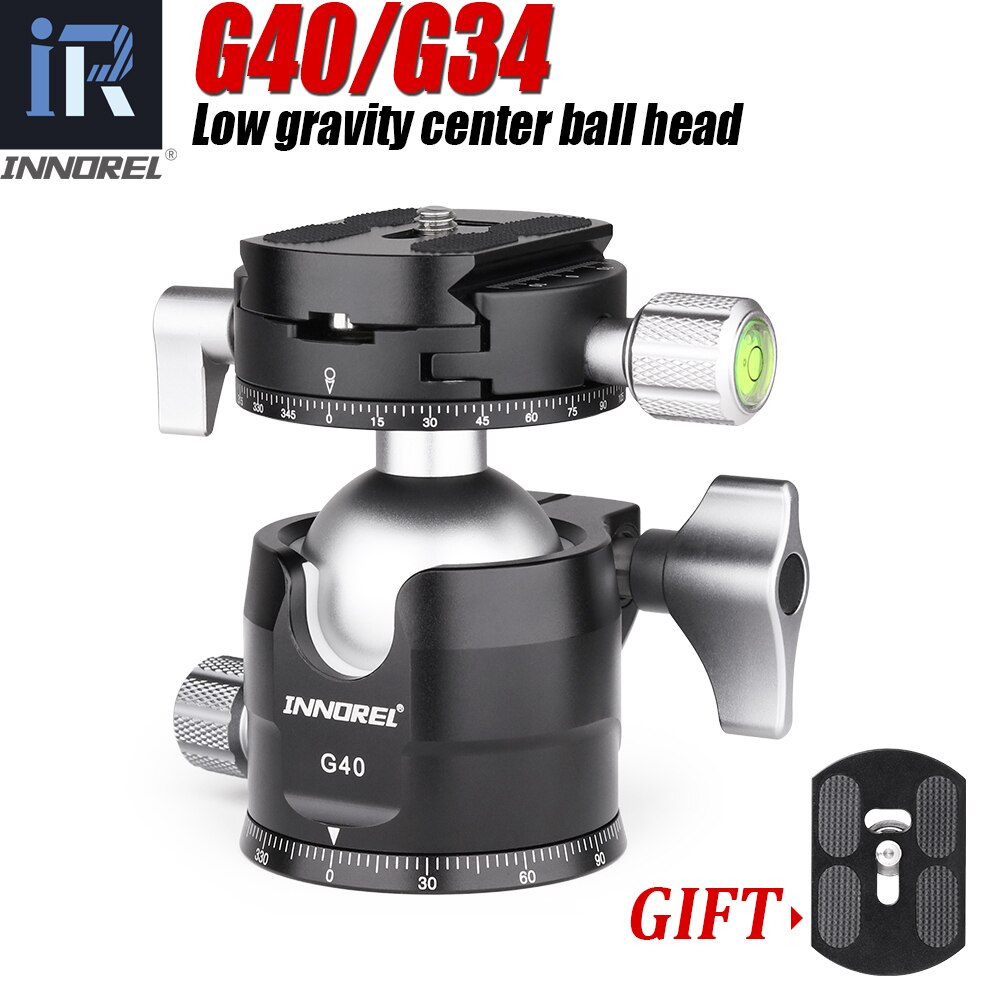 G40/G34 Low Center of Gravity Tripod Ballhead Double Panoramic U Notch Head Add L Quick Release Plate for Monopod DSLR Camera