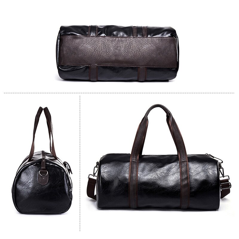 Sac de Sport cylindrique en cuir Pu souple pour hommes, sac de Sport, de Yoga, de voyage, à bandoulière, noir, marron