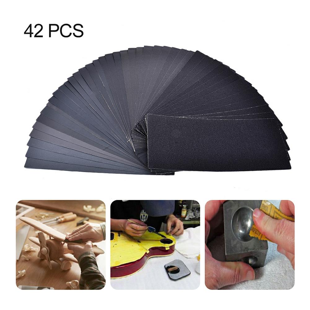42Pcs Wet Dry Sandpaper Grit Sandpaper For Woodden Furniture Finishing Metal Sanding Automotive Polishing