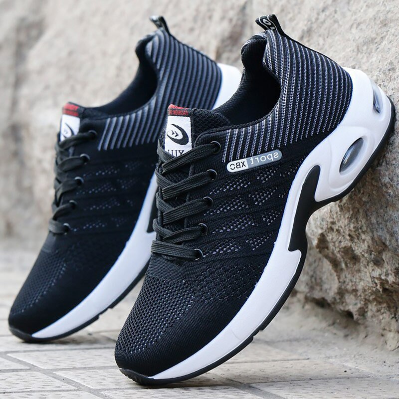 Summer Air Mesh Breathable Wedges Sneakers For Men Outdoor sport Vulcanized Shoes Mens Sneakers Plus Size 38-44: Black / 9.5