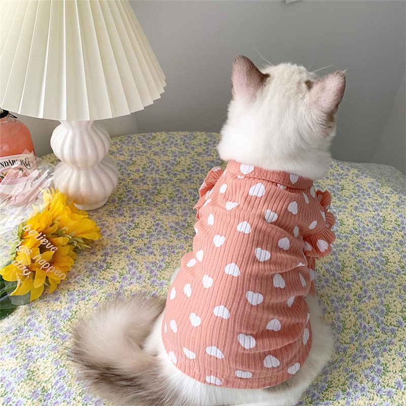 Kat Kleding Hart Print Pet Kleding Voor Kleine Katten Honden Kat Kostuums Zachte Kitten Kitty Jas Puppy Katten Outfit mascotas
