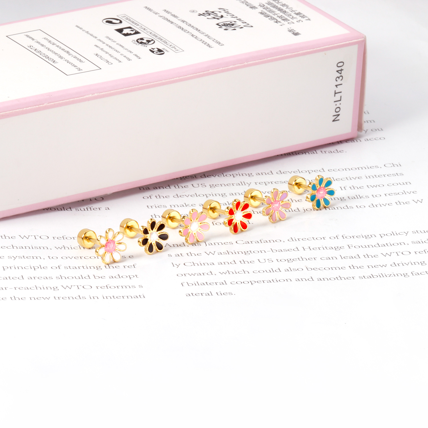 12 Paare/schachtel Blume Gänseblümchen Edelstahl Ohrstecker mit Glitzer trendige süße hypoallergene lässige Ohrringe Schmuck 2024