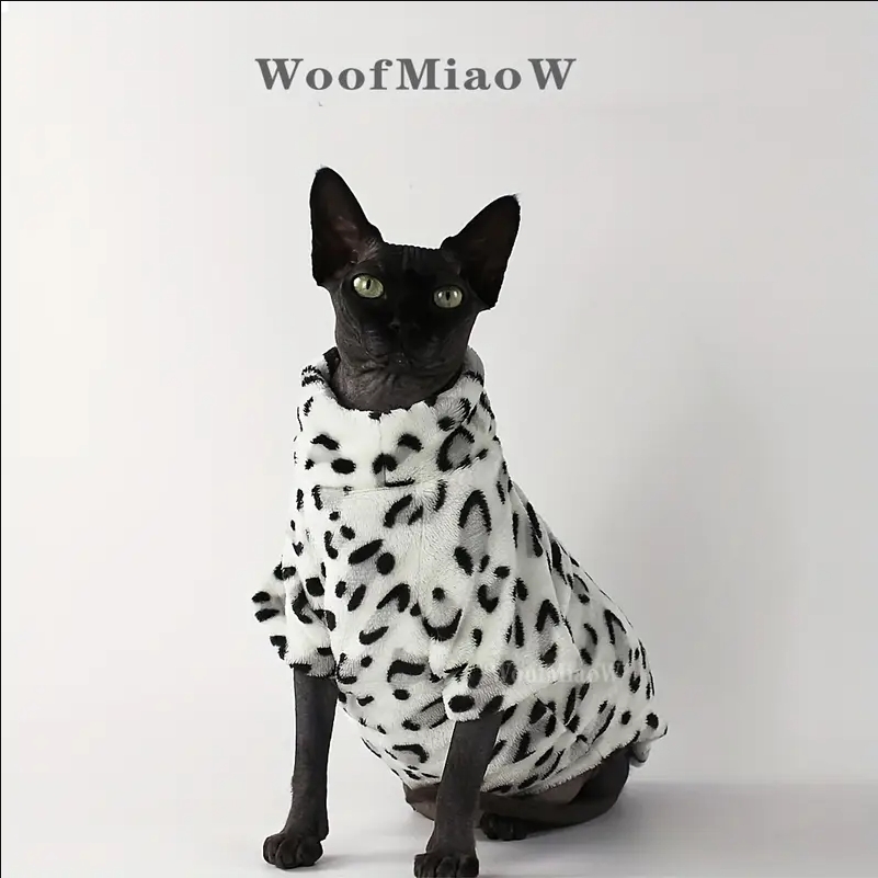 Cozy Double-Sided Fleece Sweater for Hairless Cat Soft Cotton Winter Warm Machine Washable Skin-Friendly Parkas for Sphynx Devon: M / black