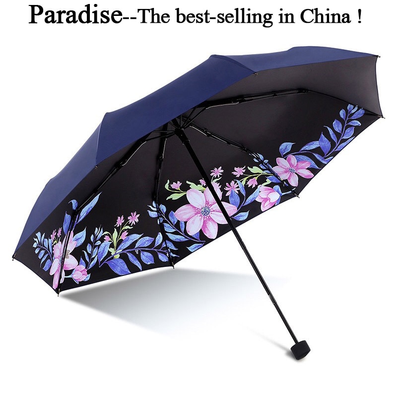 Umbrella For Women Folding Anti-UV light Flower Windproof Sun Rain Portable Black Parasol kids Umbrellas